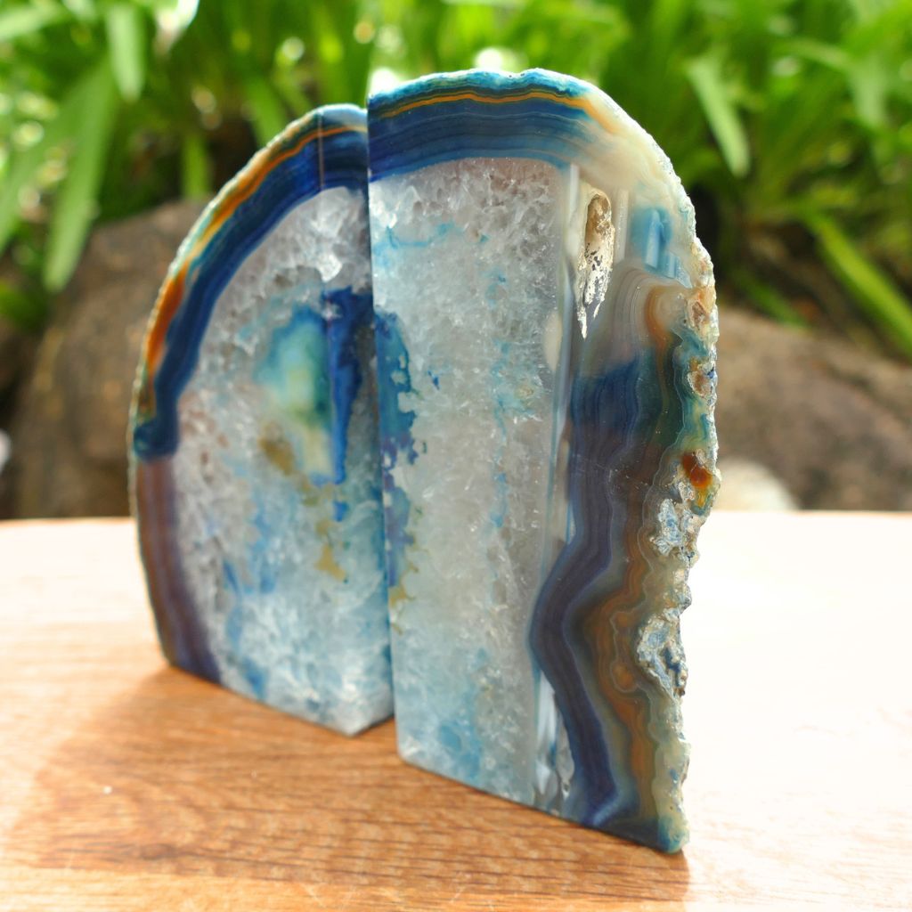 Blue Agate Bookends Polished for Home Decor or Agate Gift Ideas