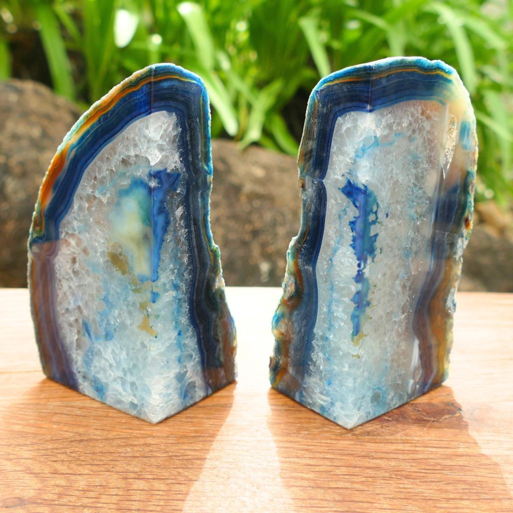 Blue Agate Bookends Polished for Home Decor or Agate Gift Ideas