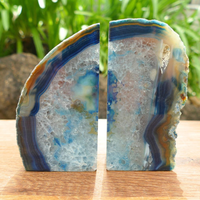 Blue Agate Bookends Polished for Home Decor or Agate Gift Ideas