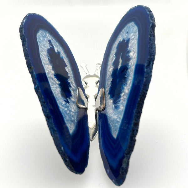 Blue Agate Butterfly with Natural Agate Slices for Home Decor