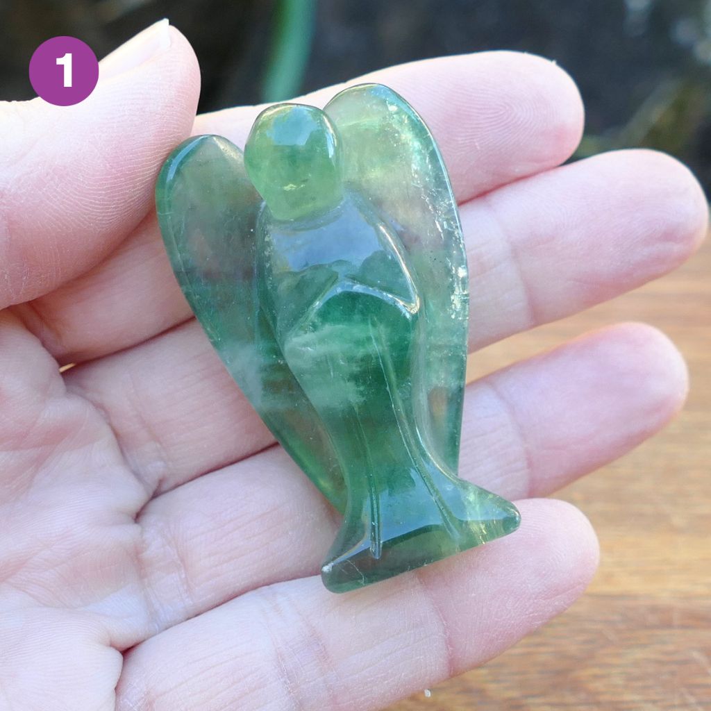 Fluorite Angels Natural Crystal Healing Stone Figurine and Pocket Guardian