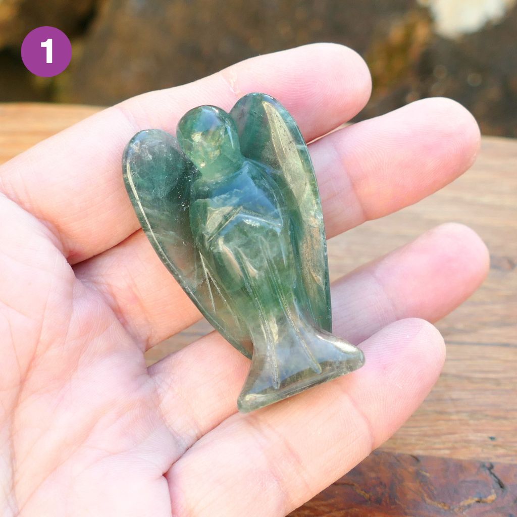 Fluorite Angels Natural Crystal Healing Stone Figurine and Pocket Guardian