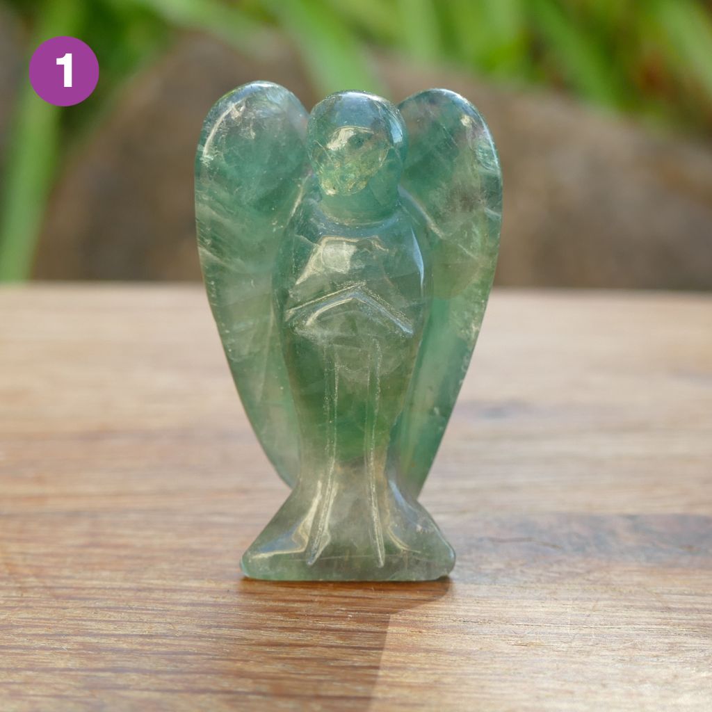 Fluorite Angels Natural Crystal Healing Stone Figurine and Pocket Guardian