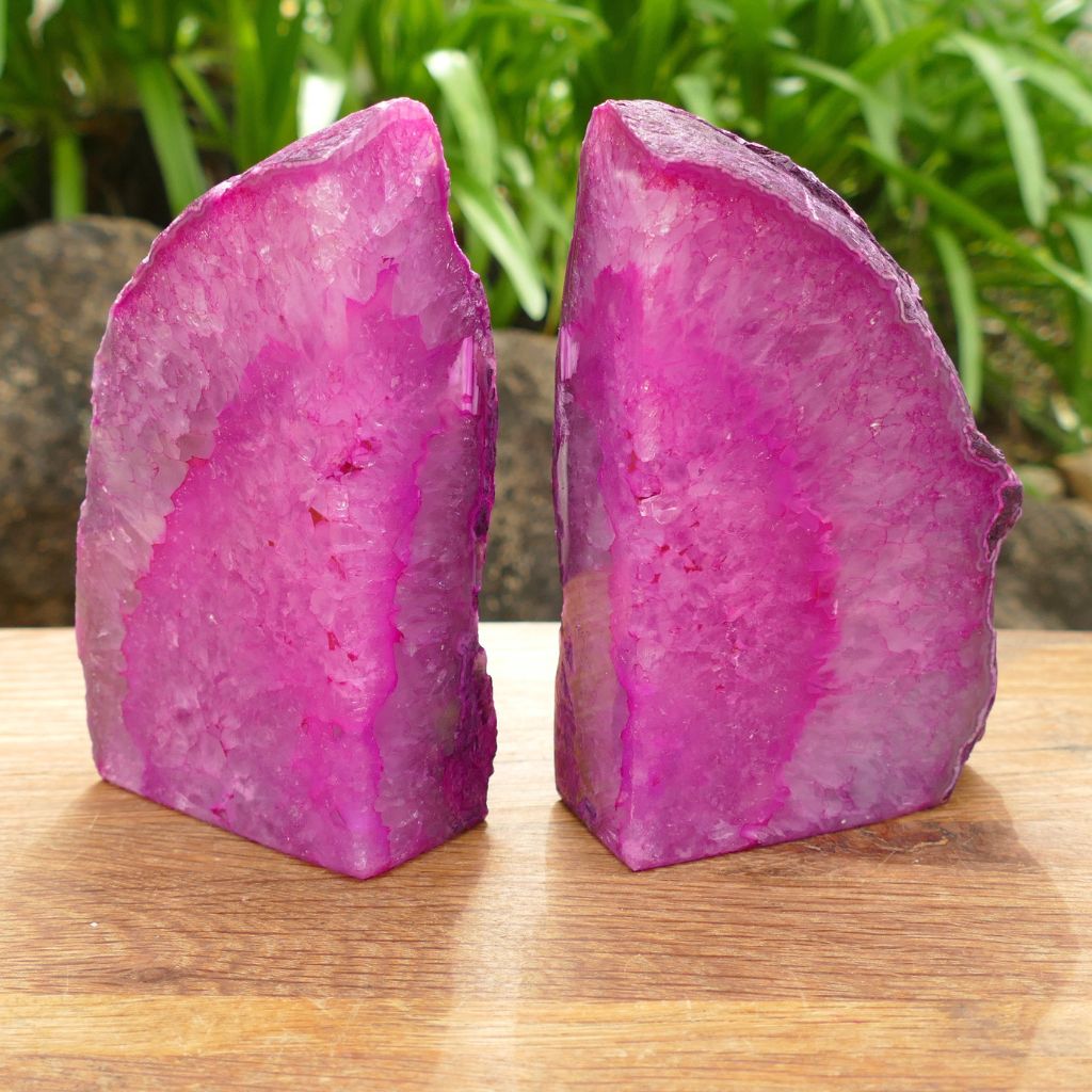 Pink Agate Bookends for Shelves, Heavy Books