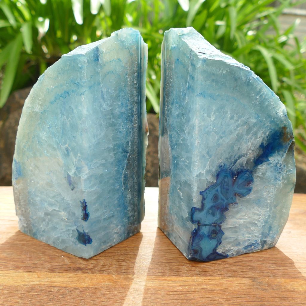 Blue Agate Bookends – 3.96kg Pair - Polished Agate Bookends for Home Decor