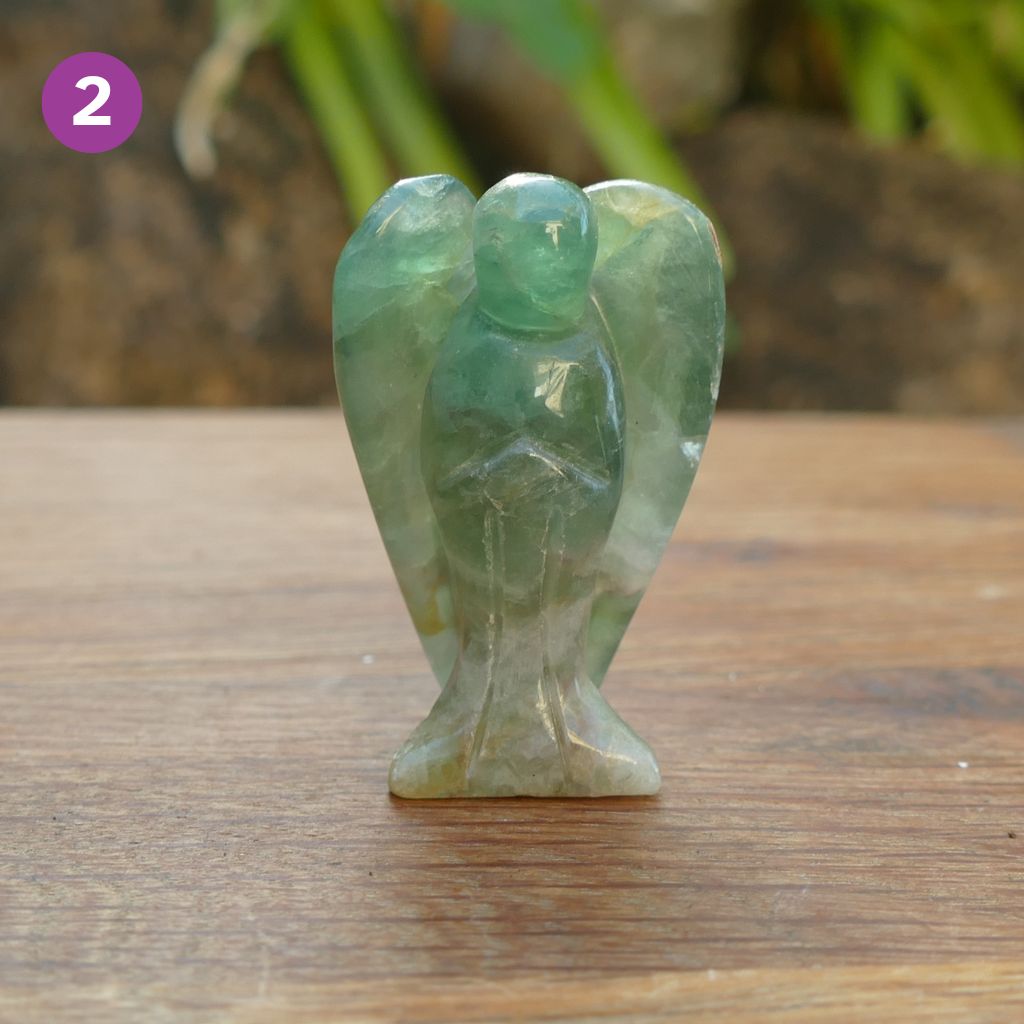 Fluorite Angels Natural Crystal Healing Stone Figurine and Pocket Guardian