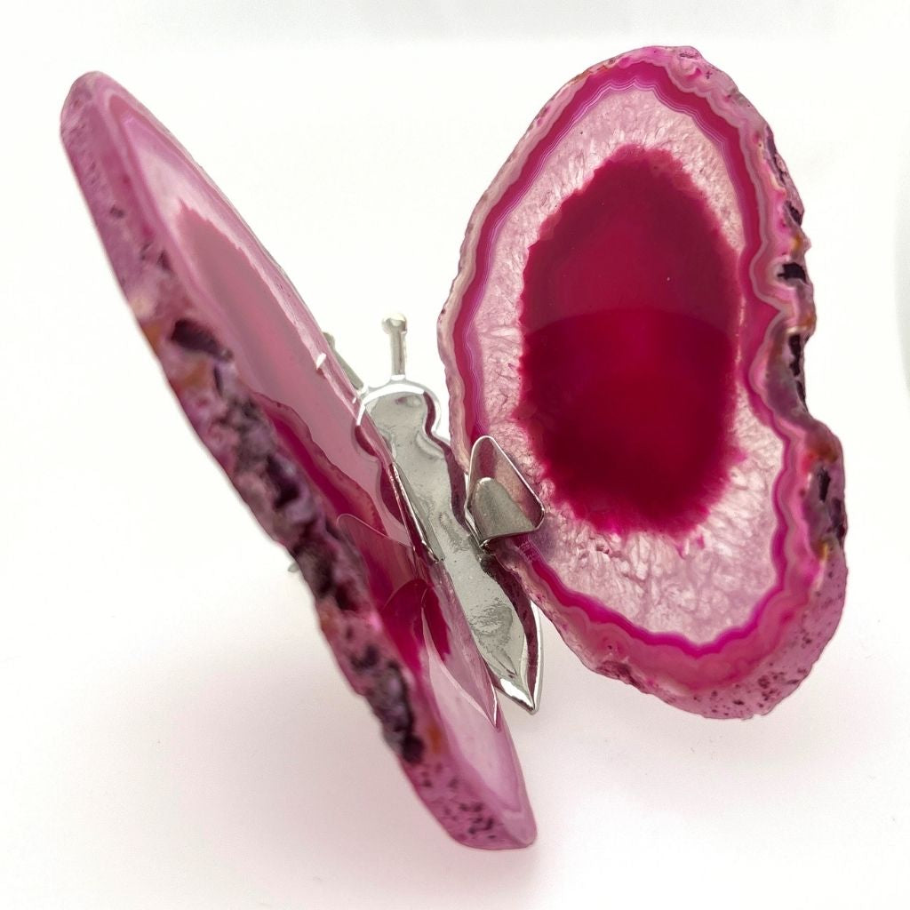 Agate Butterfly Pink Agate Slice | Earth Inspired Gifts