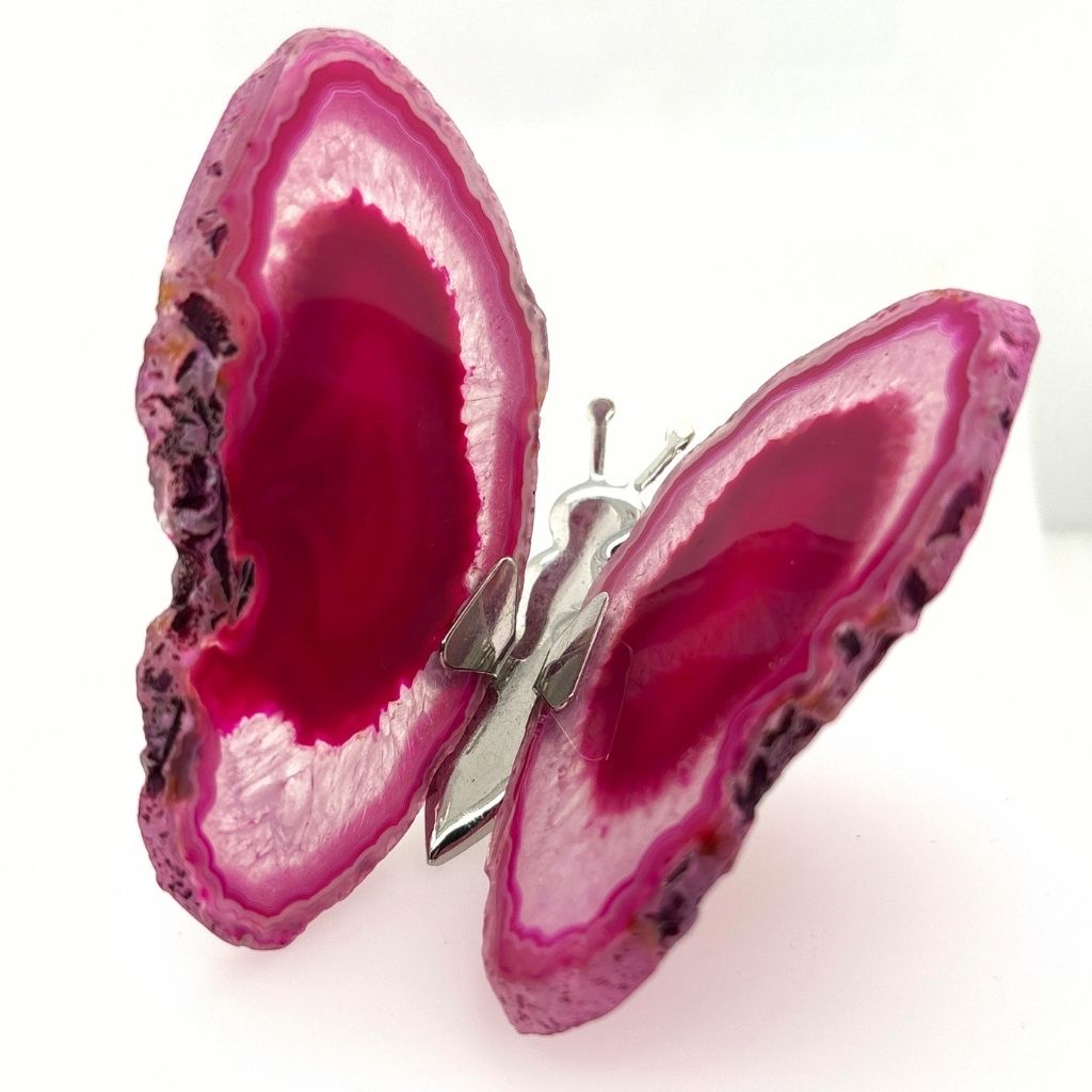 Agate Butterfly Pink Agate Slice | Earth Inspired Gifts