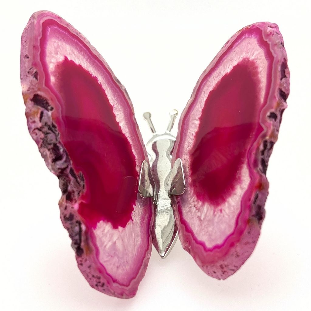 Agate Butterfly Pink Agate Slice | Earth Inspired Gifts