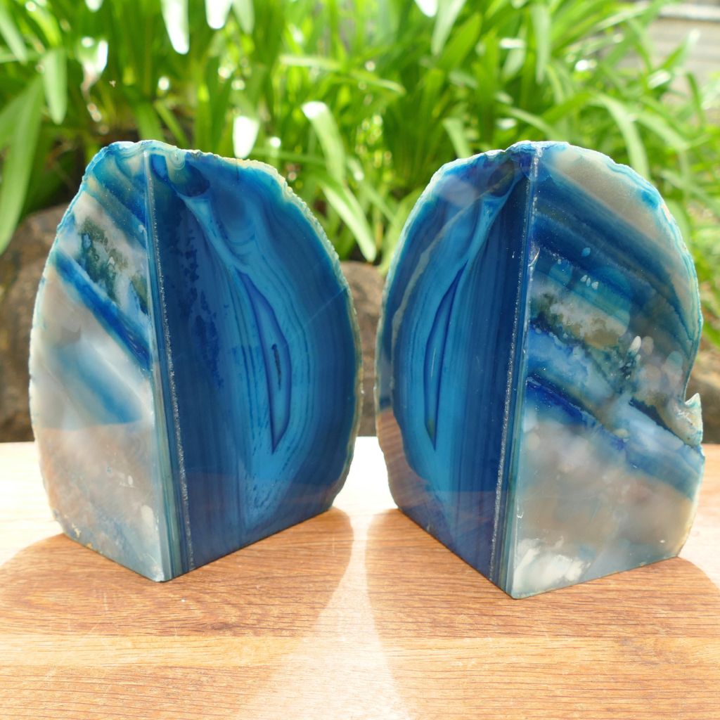 Blue Agate Bookends: Home Decor Agate Bookend
