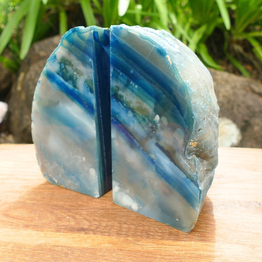 Blue Agate Bookends: Home Decor Agate Bookend