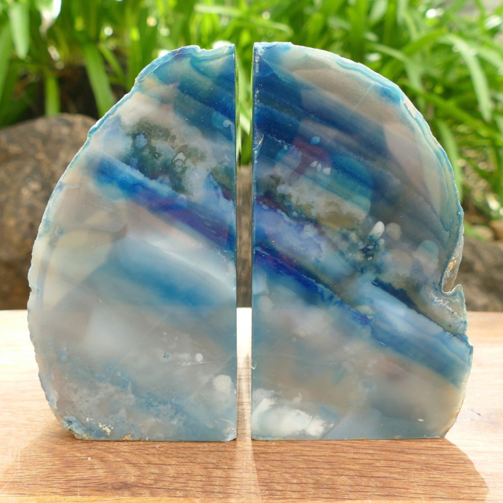 Blue Agate Bookends: Home Decor Agate Bookend