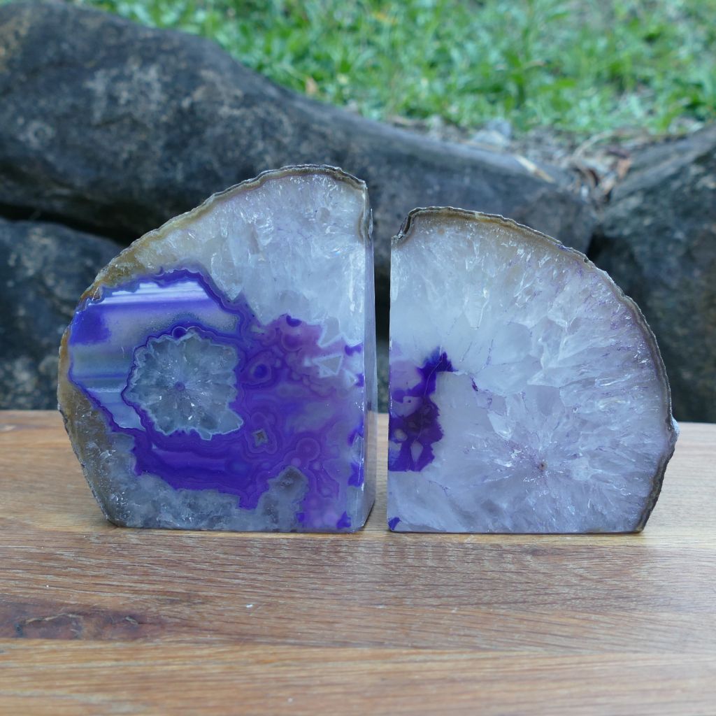 Purple agate bookends