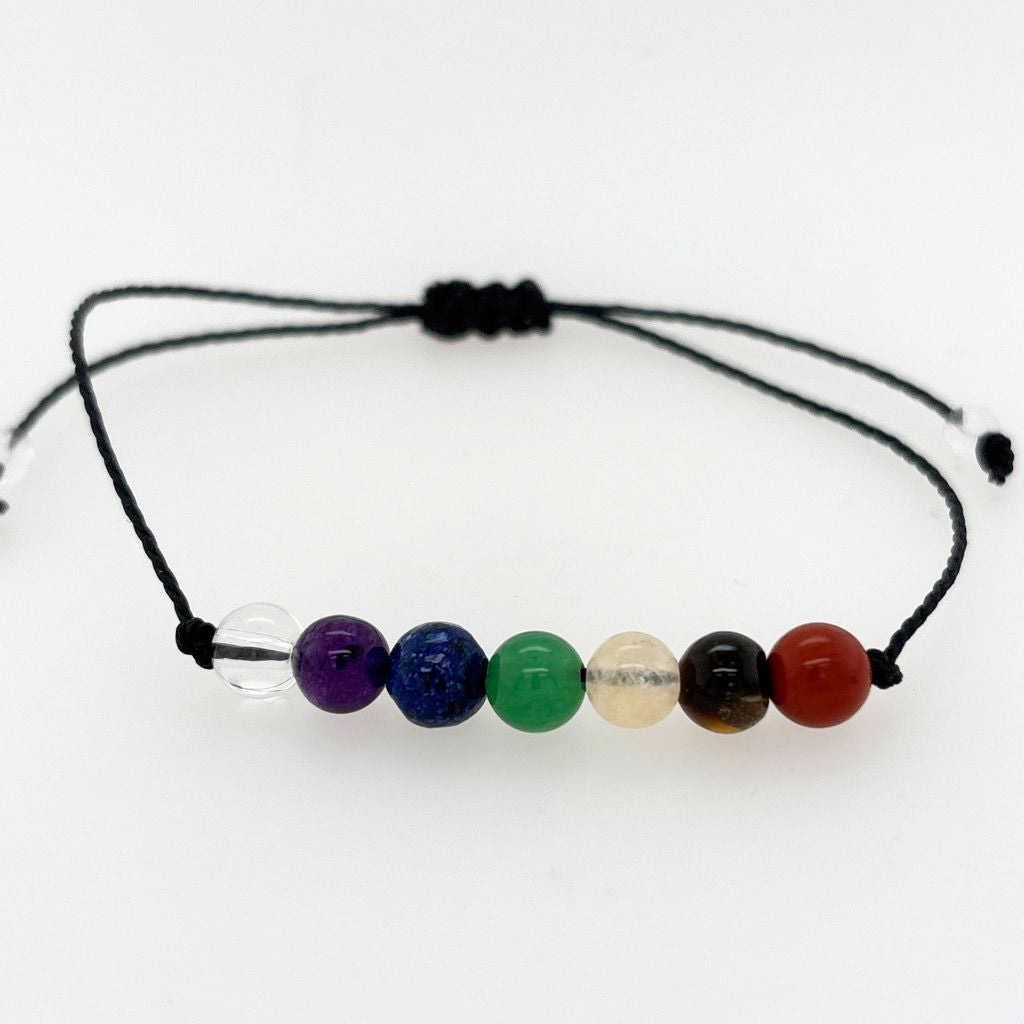 7 Chakra Adjustable Crystal Bracelet with genuine crystal beads and chakra information card