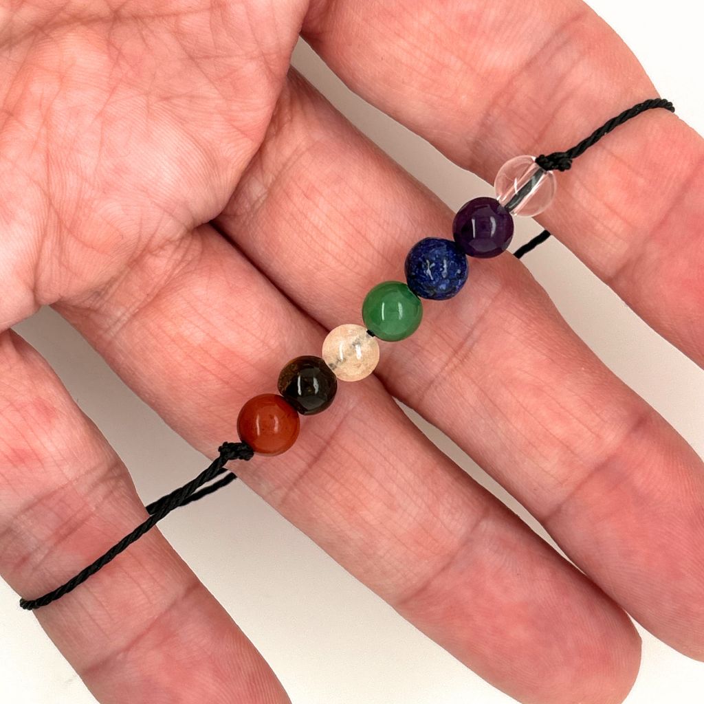 7 Chakra Adjustable Crystal Bracelet with genuine crystal beads and chakra information card