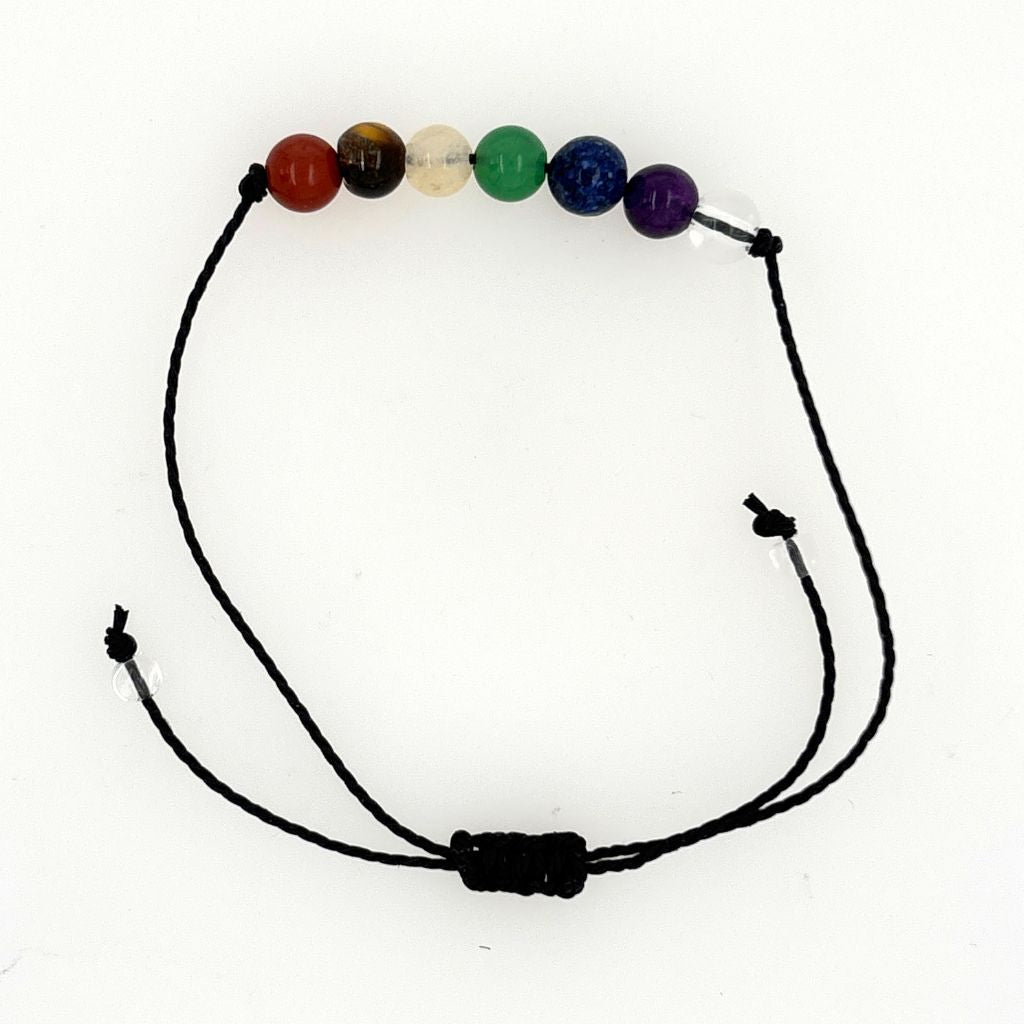 7 Chakra Adjustable Crystal Bracelet with genuine crystal beads and chakra information card