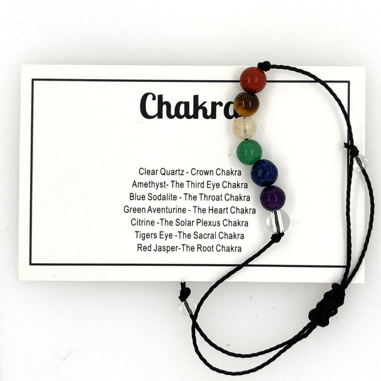 7 Chakra Adjustable Crystal Bracelet with genuine crystal beads and chakra information card