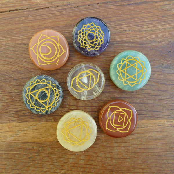 7 Chakra Engraved Crystal Stone Set – Balance, Healing & Energy Alignment
