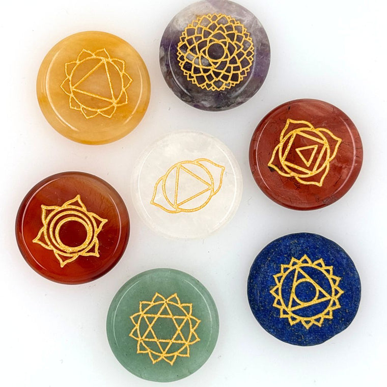 7 Chakra Crystal Stone Set | Engraved Chakra Healing Stones