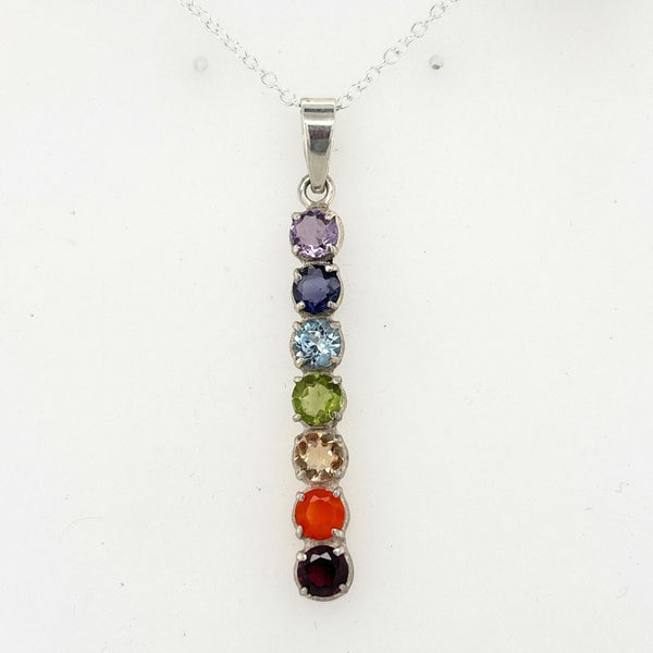 Chakra Pendant – Sterling Silver 7 Chakra Crystal Necklace (50mm)