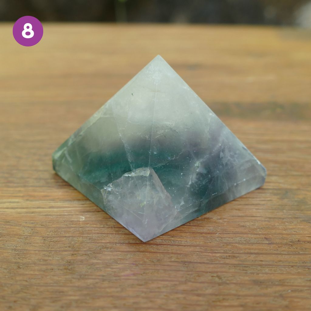 Fluorite Crystal Pyramids with Purple and Greens
