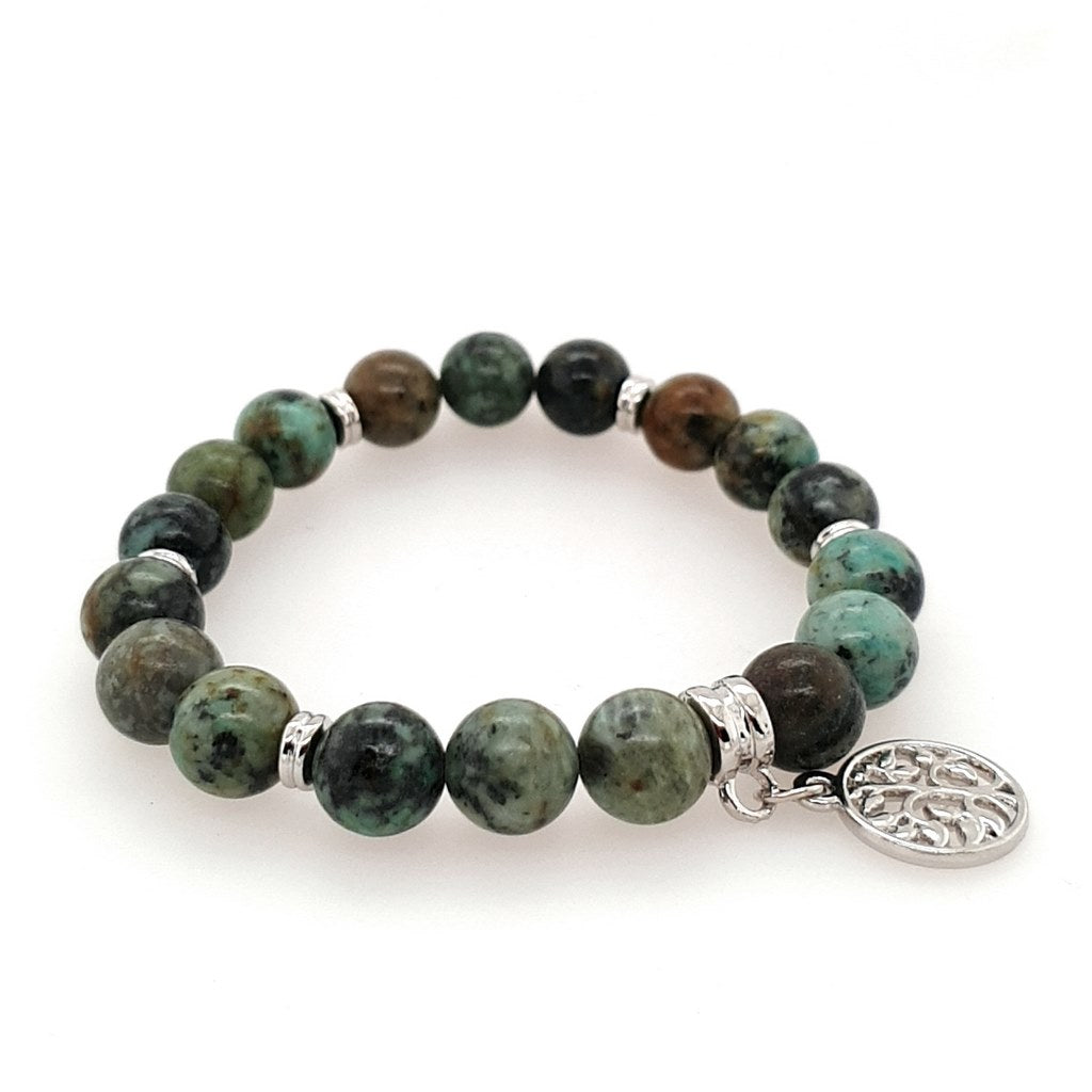 African Turquoise Bracelet with Tree of Life Charm 10mm