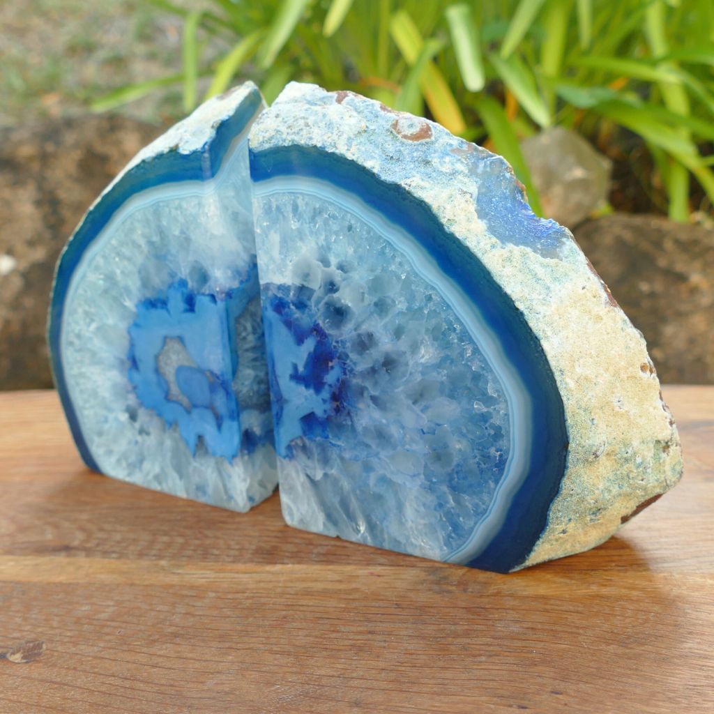 blue agate bookends