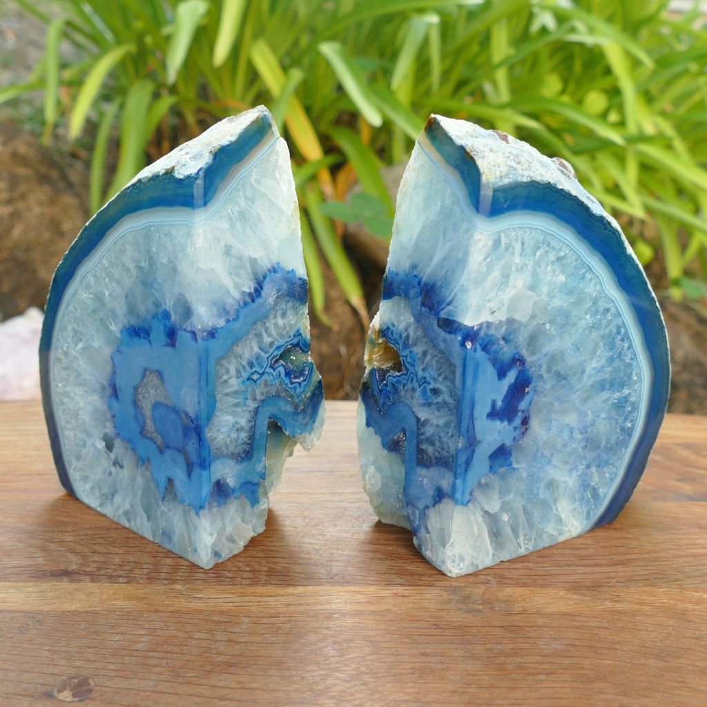 blue agate bookends