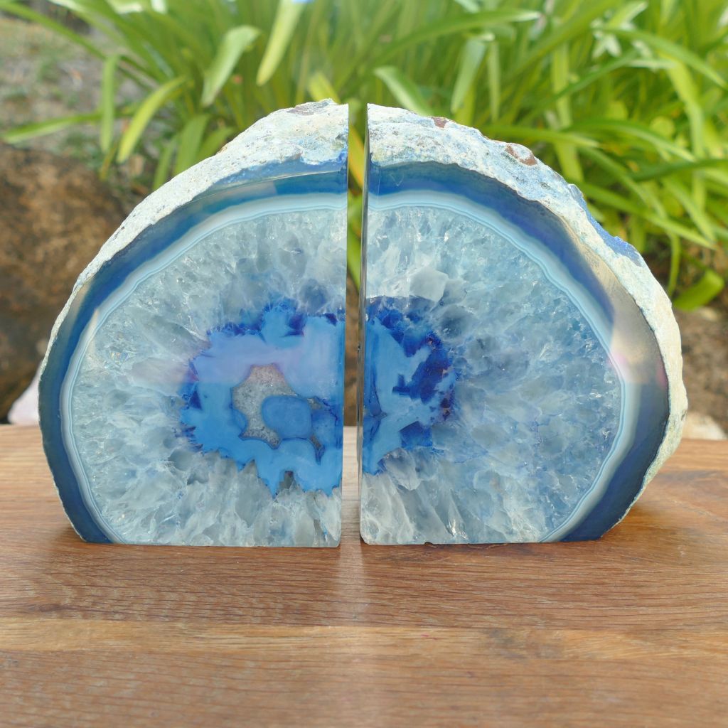 blue agate bookends