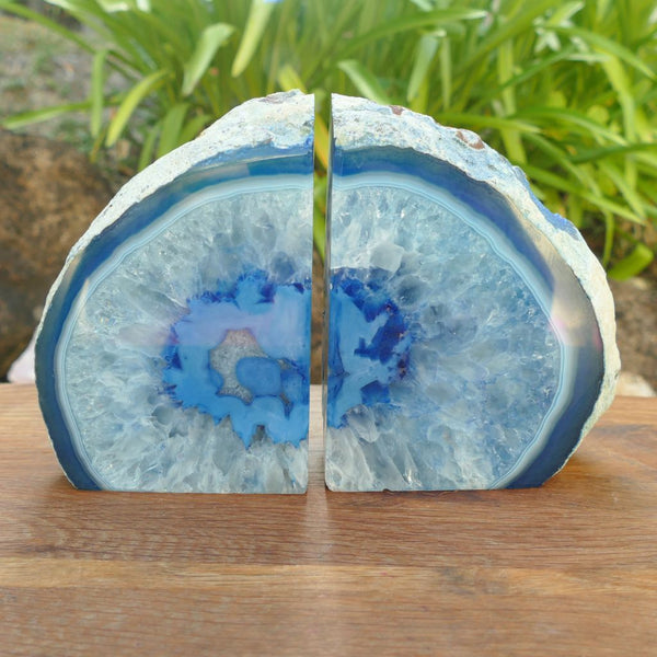 Blue Agate Bookends Polished for Home Decor or Agate Gift Ideas