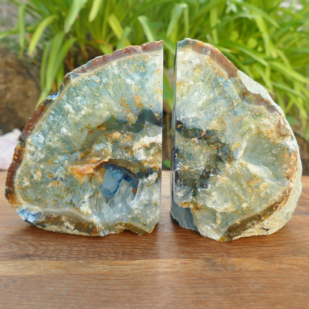 blue agate bookends