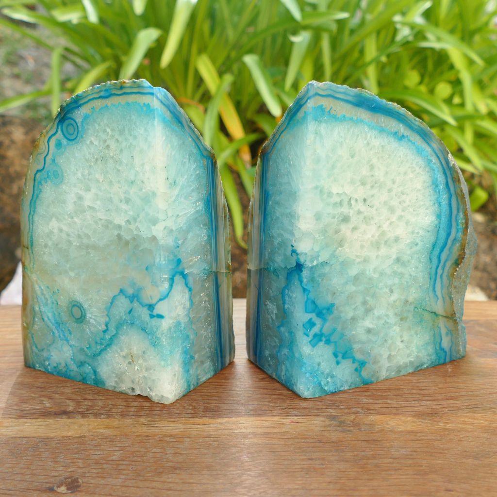 teal green agate bookends