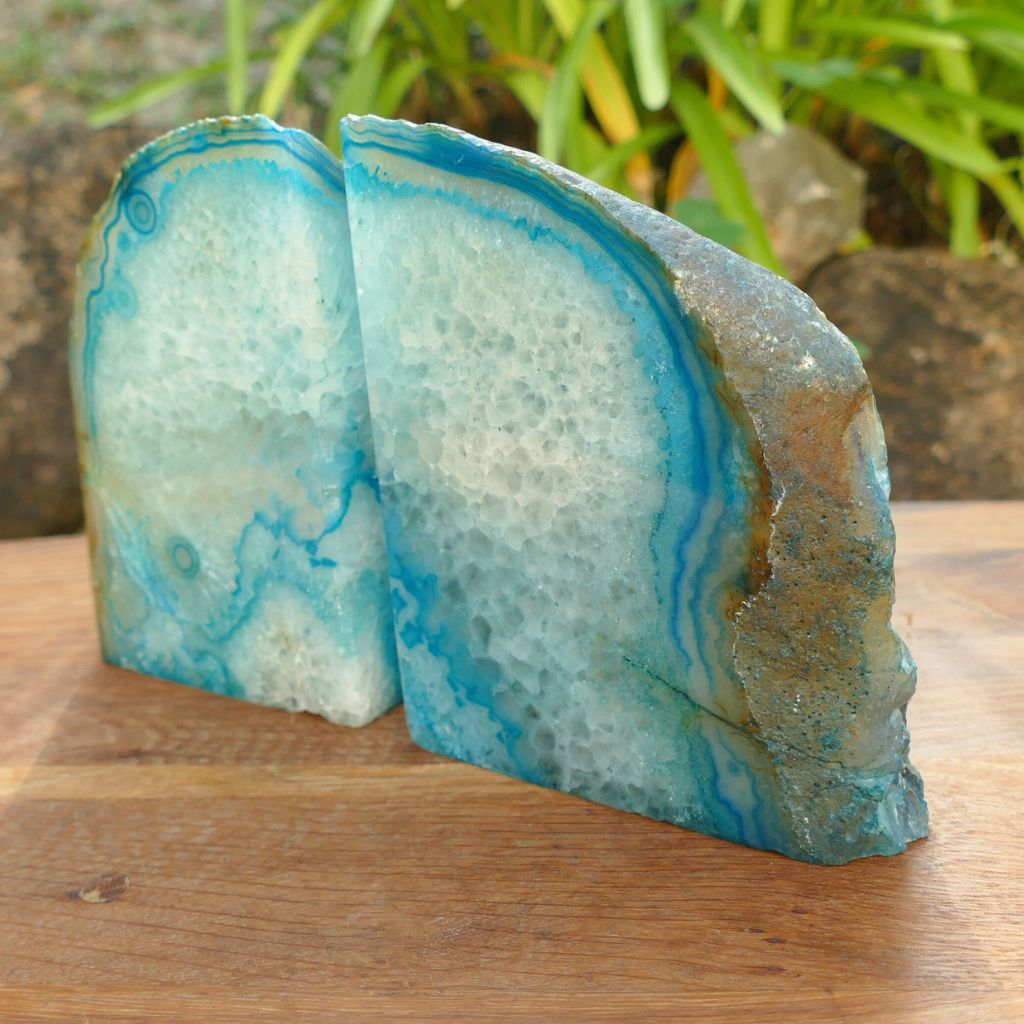 teal green agate bookends