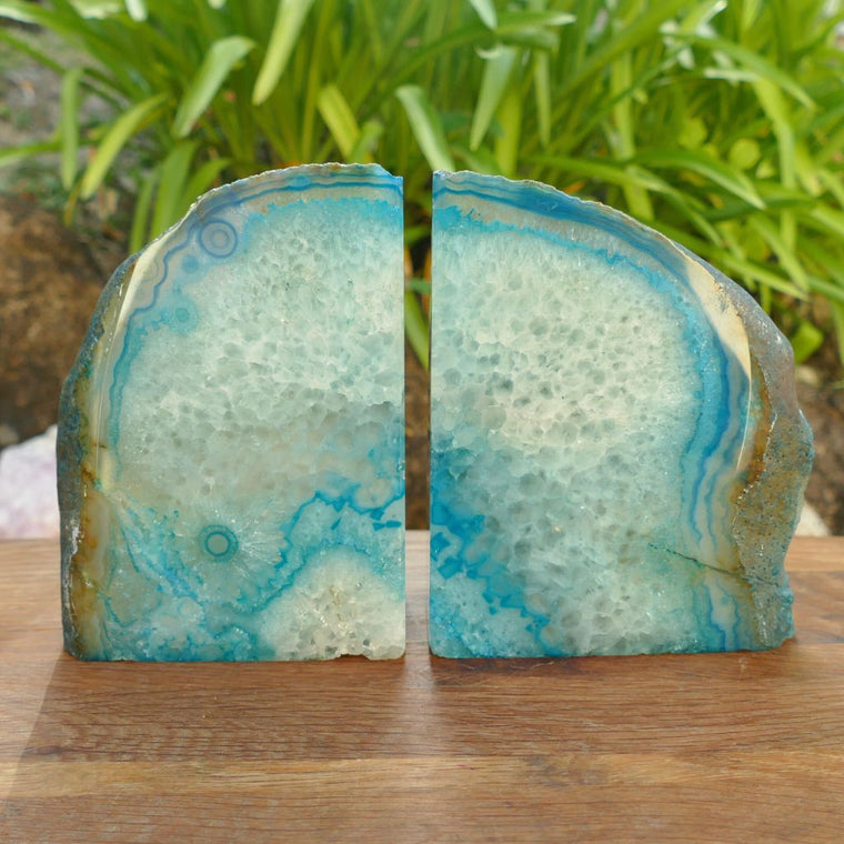 teal green agate bookends