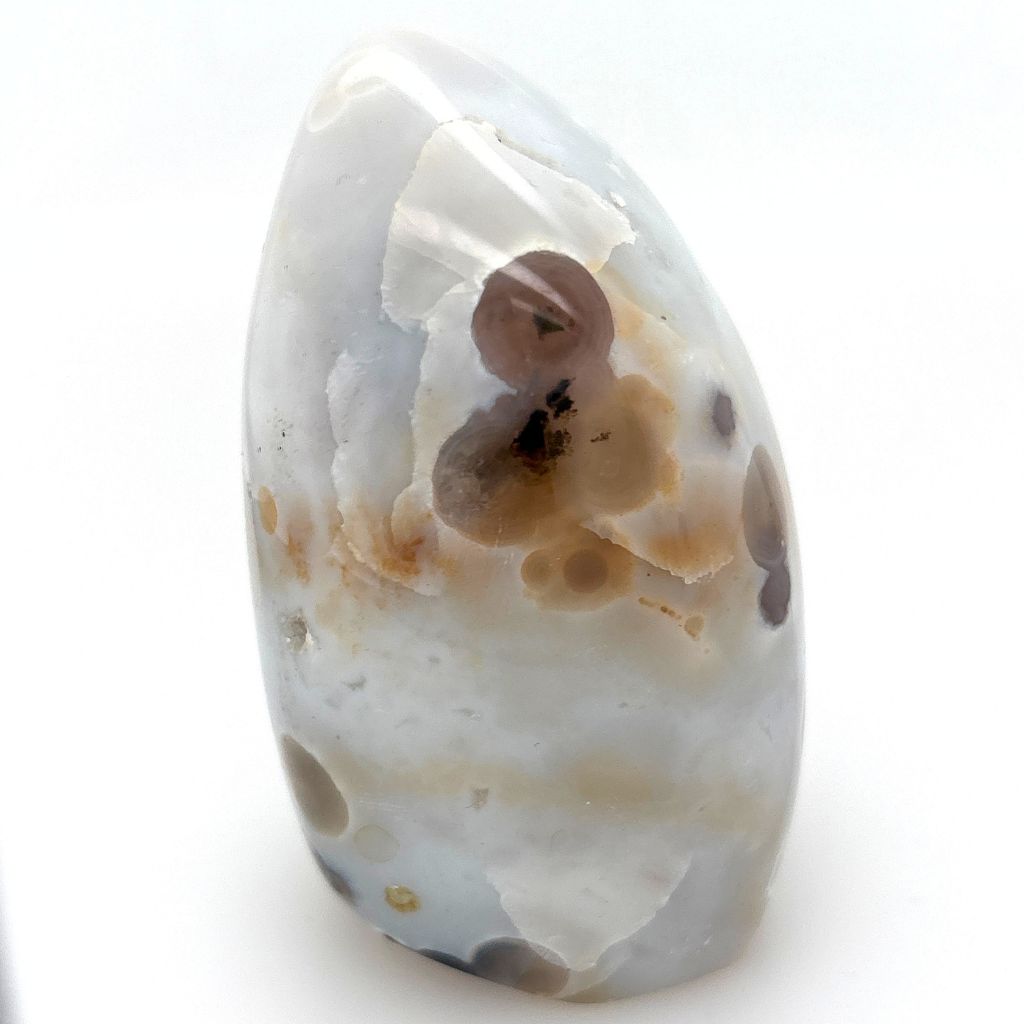 Natural Agate freeform with white and grey orb-like polka dot patterns