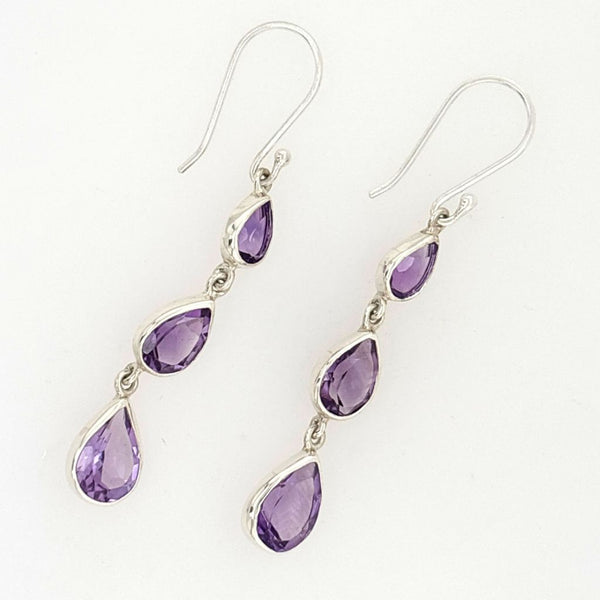 Amethyst Earrings in 925 Sterling Silver Beautifully Polished with Dangle Hook