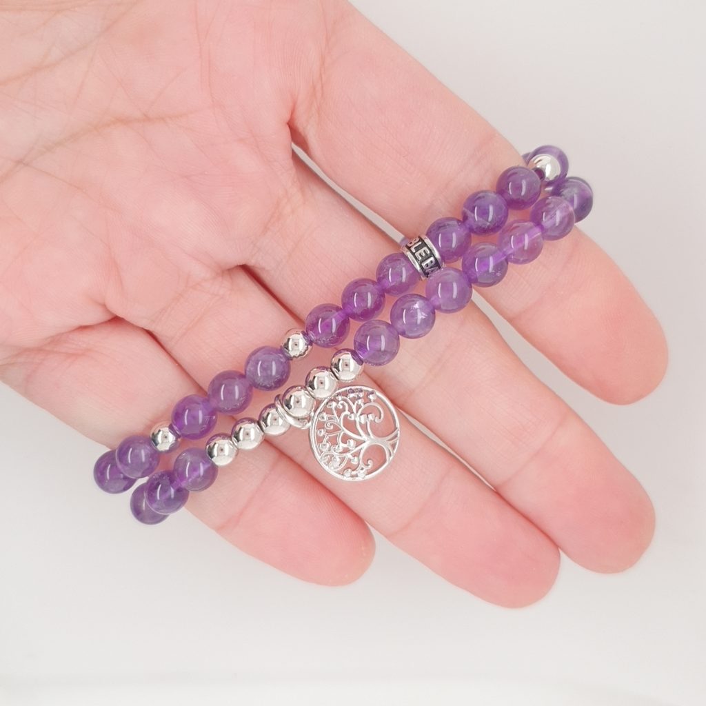 amethyst tree of life duo bracelet set