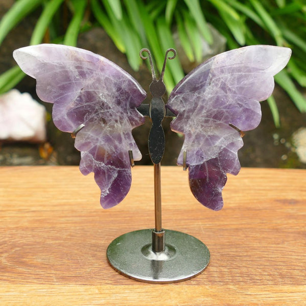 Natural Amethyst Butterfly Wings on Metal Stand