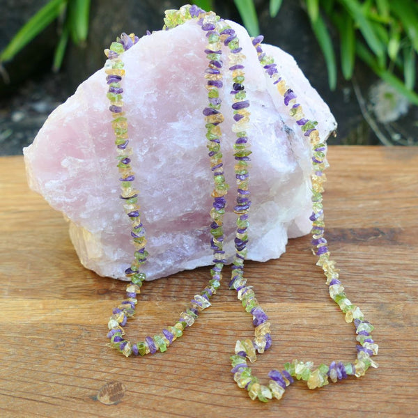 Amethyst, Citrine & Peridot Chip Necklace – 34 Inch