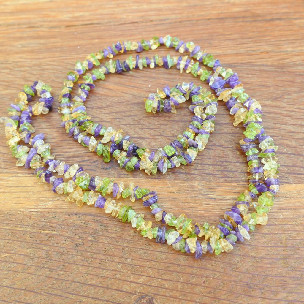 Amethyst Citrine Peridot chip gemstone necklace 34 inch natural crystal jewellery