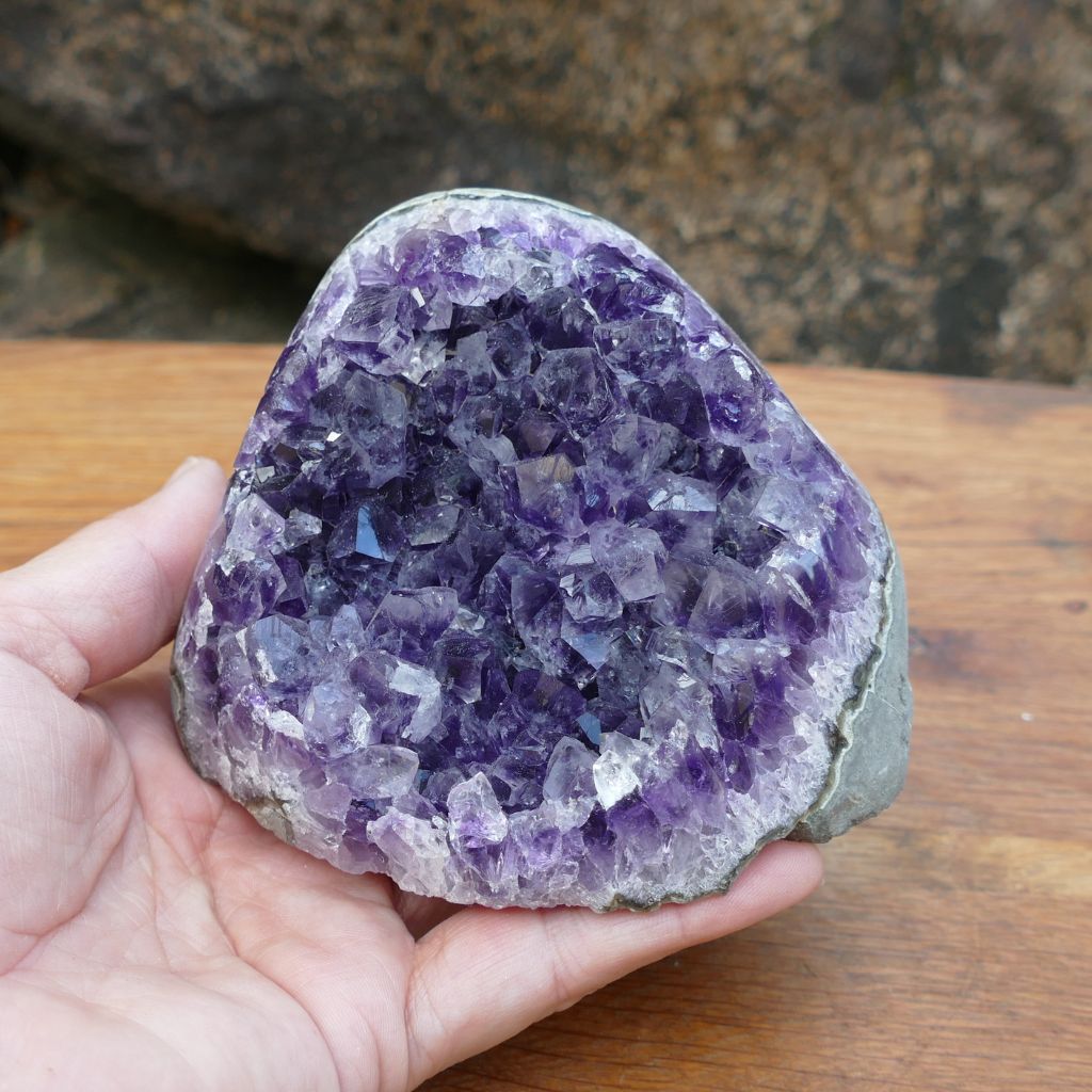 Deep Purple Amethyst Crystal Cluster on Cut Base