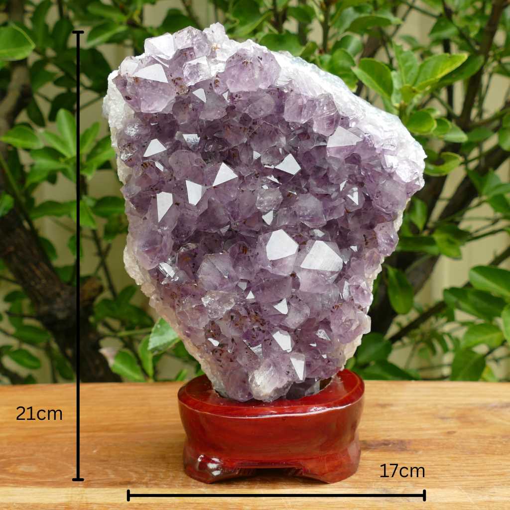 amethyst cluster wood base