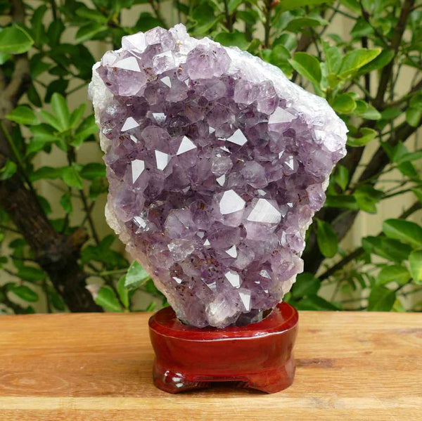 Amethyst Cluster on Wooden Base Beautiful Crystal for Gemstone Healing