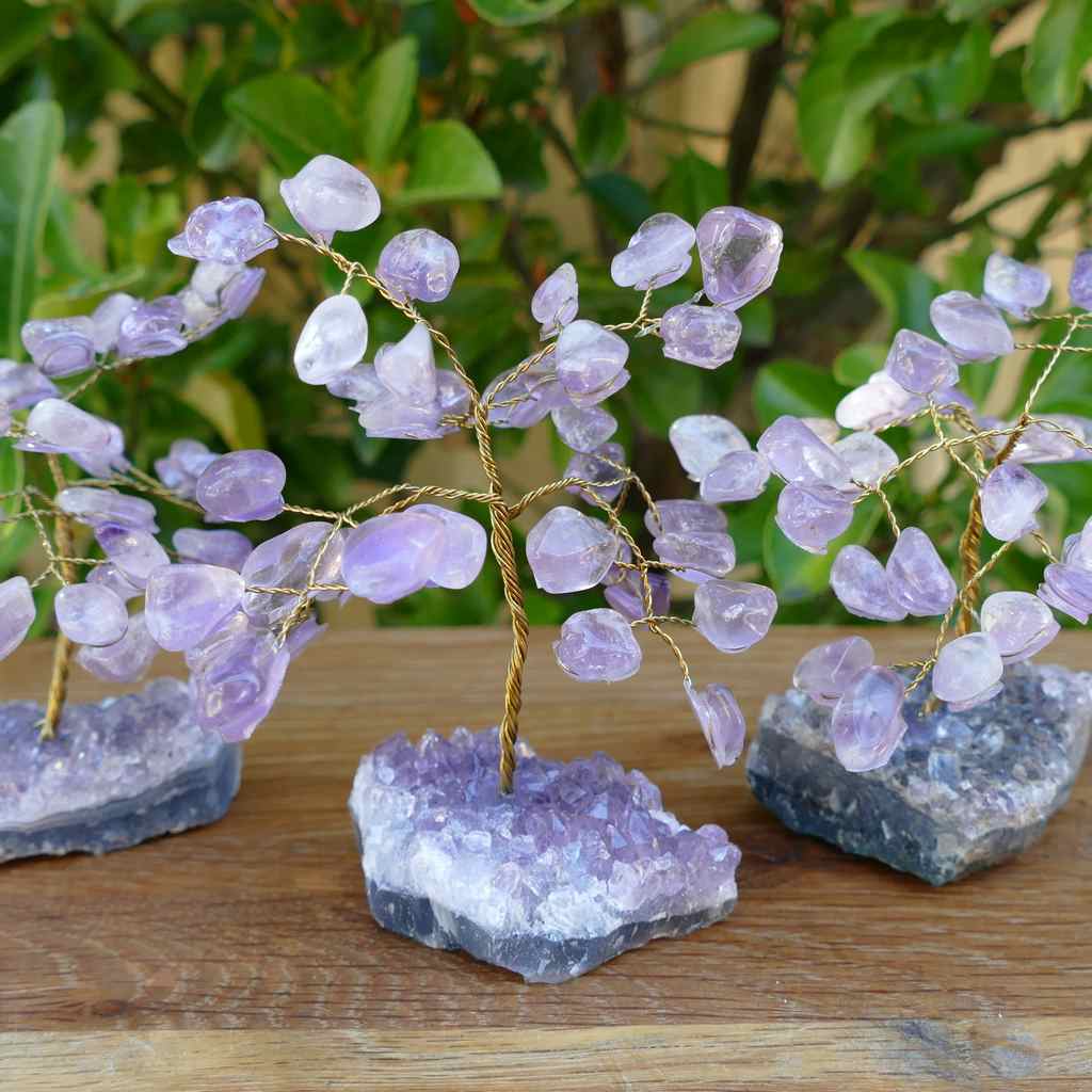 Crystal Gem Tree on an Amethyst Base with Amethyst Leaves