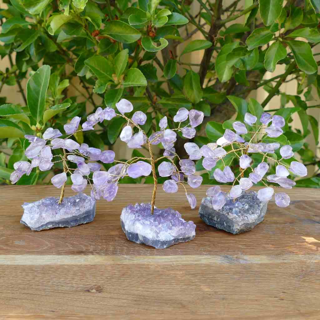 Crystal Gem Tree on an Amethyst Base with Amethyst Leaves