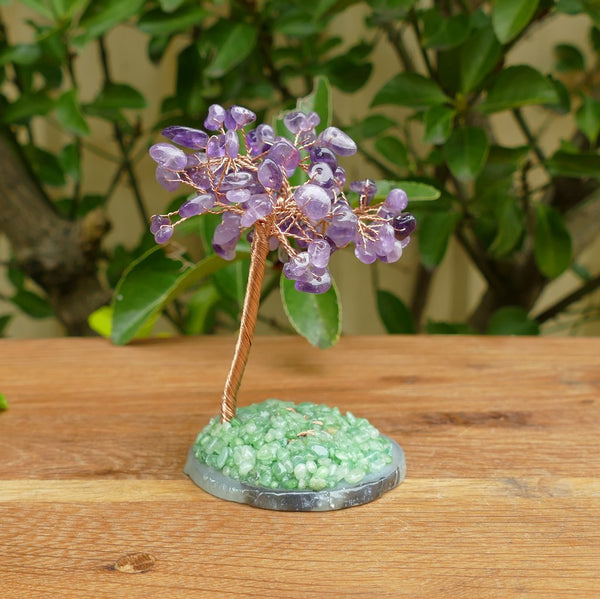 Crystal Gem Tree - Amethyst on a Agate Slice Base with Green Agate Grass
