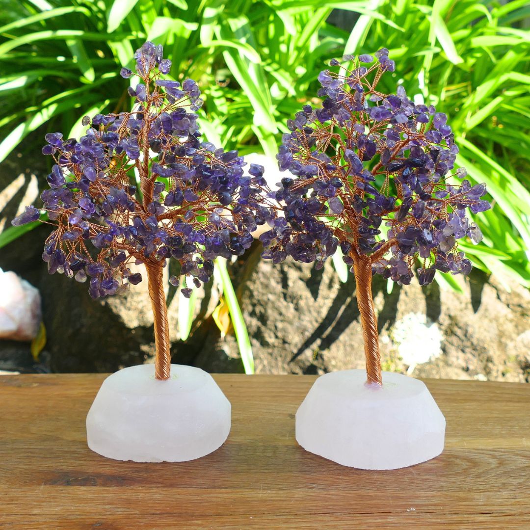 Amethyst Crystal Gem Tree on Rose Quartz Base | 22cm Crystal Tree
