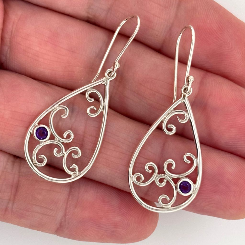 Amethyst Crystal Earrings in Sterling Silver