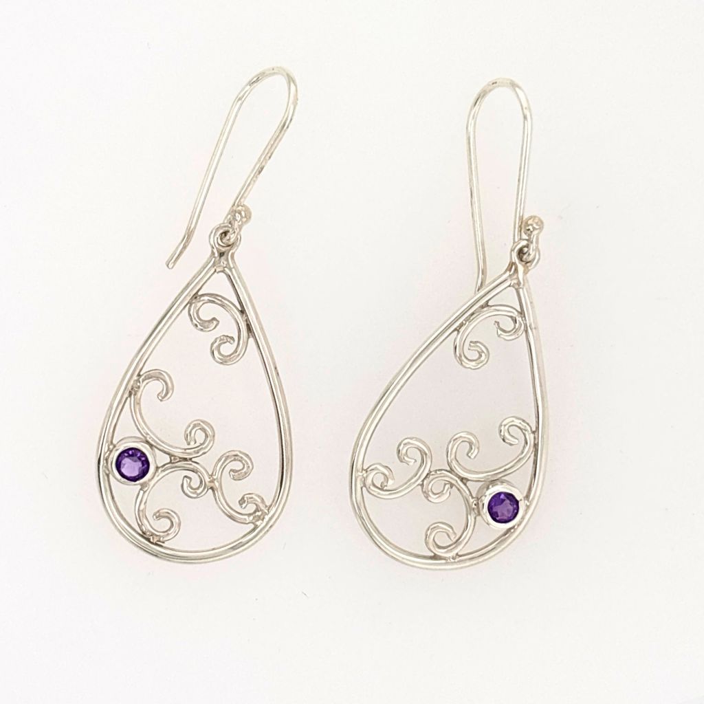 Amethyst Crystal Earrings in Sterling Silver