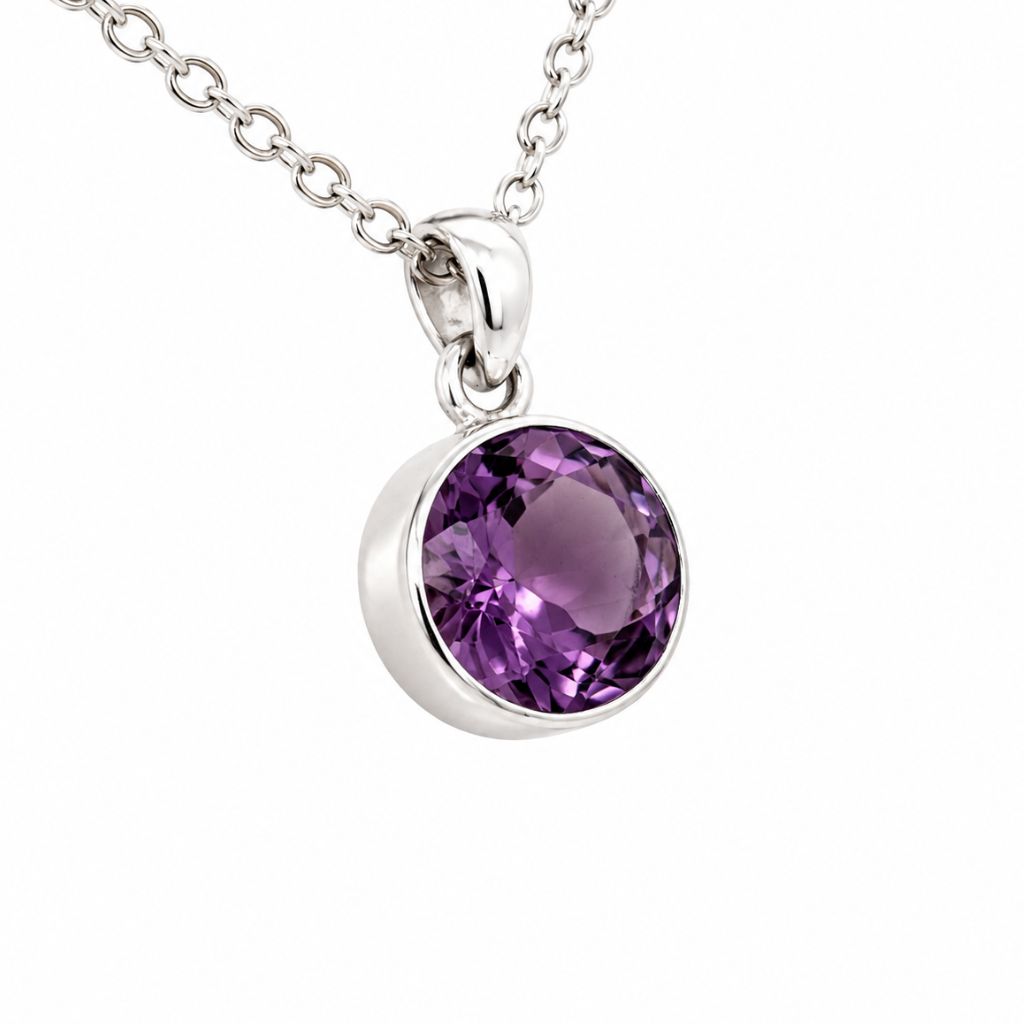 Amethyst Crystal Pendant Set in 925 Sterling Silver